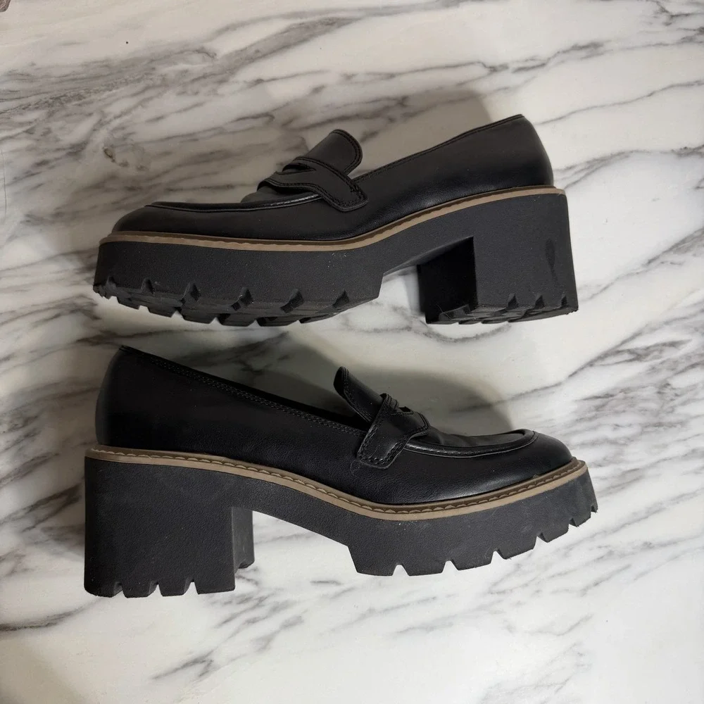 Dolce Vita Tammy Black Platform Loafers Women 9 Lug Sole Chunky Heel Y2K Gothic